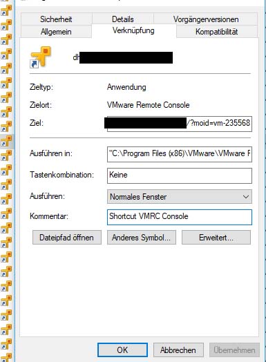 VMware Remote Console VMRC Shortcut Properties
