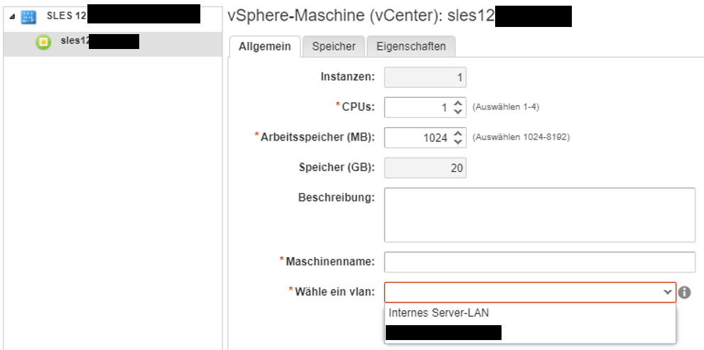 vra blueprint network selection dropdown